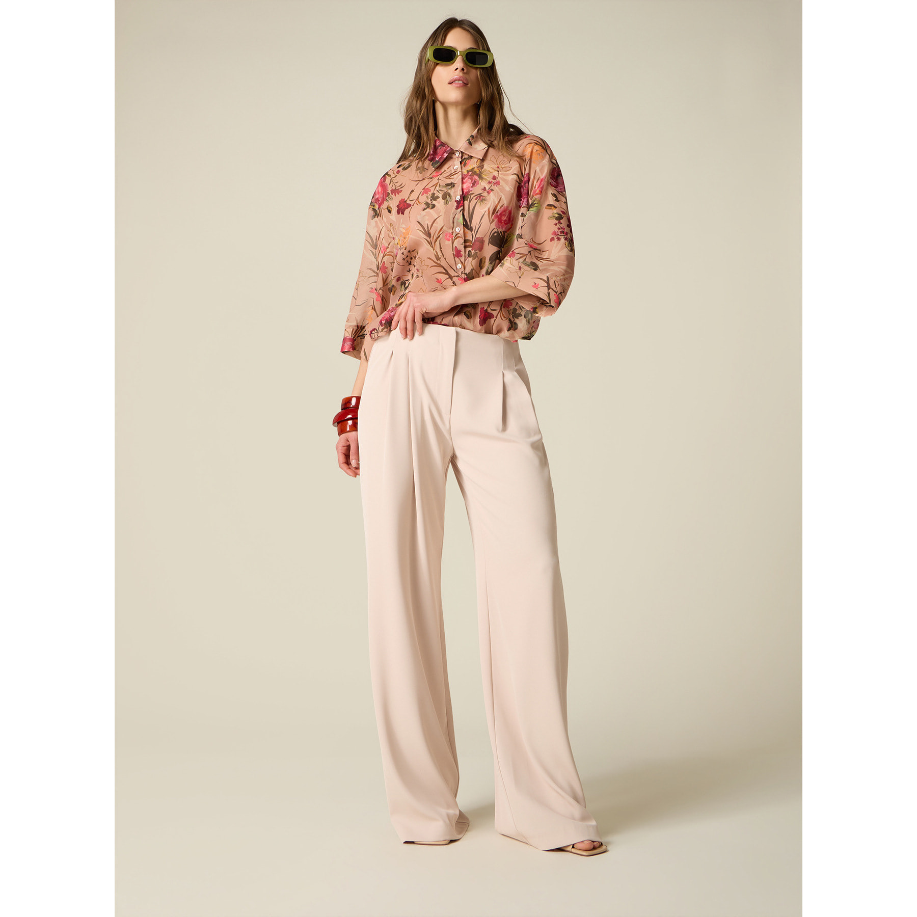 Oltre - Pantaloni palazzo in tessuto fluido - Beige