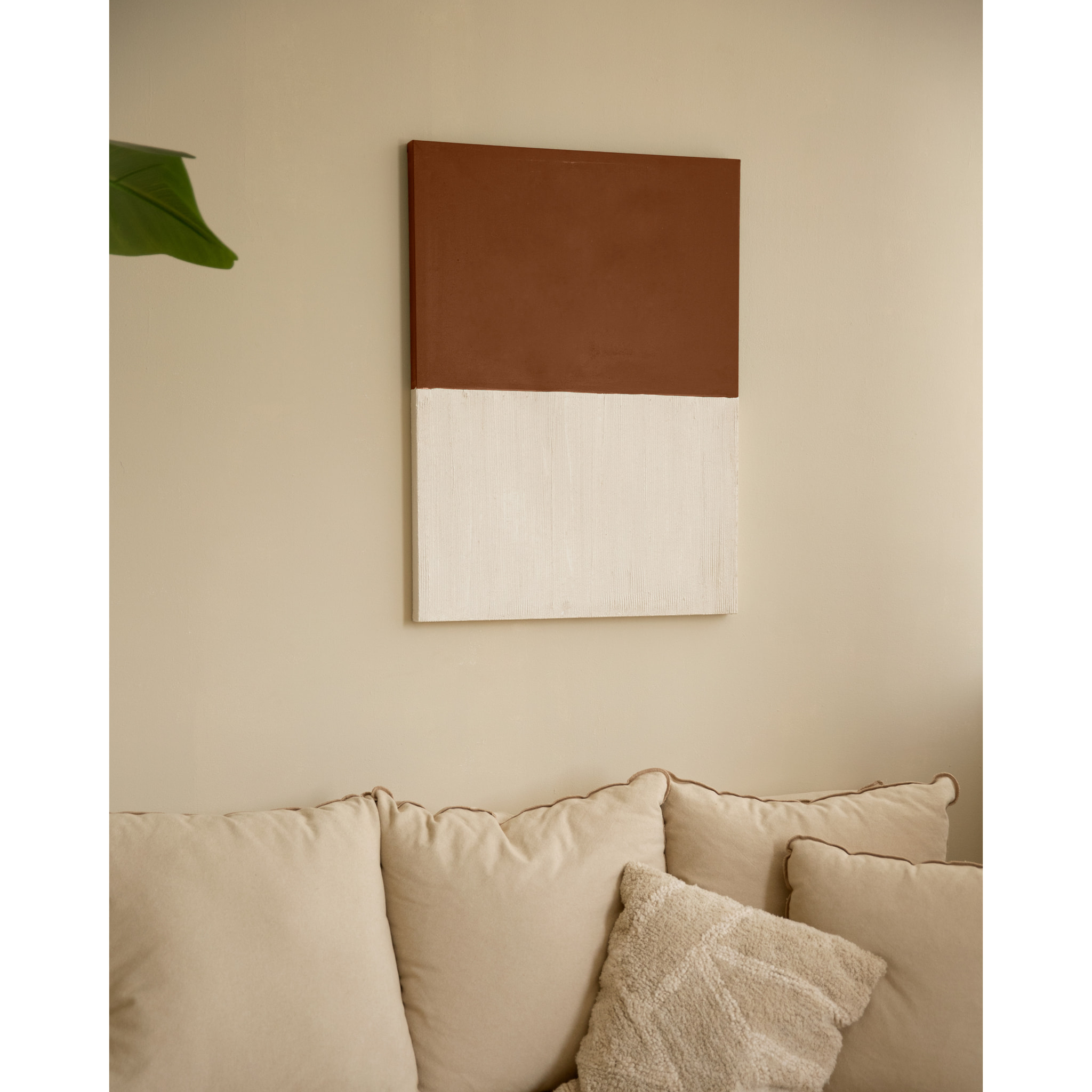Cuadro teja y blanco decorativo sobre algodón con bastidor de madera pintado artesanalmente con pintura óleo en varias medidas