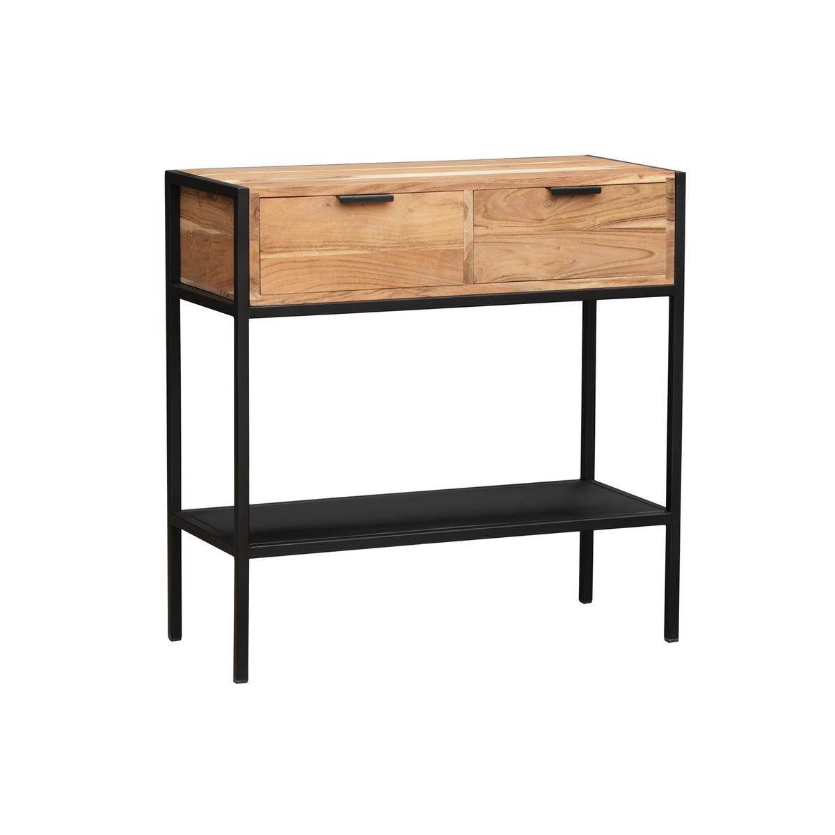 Console avec rangements 2 tiroirs en bois massif et métal noir L80 cm ARTHUS