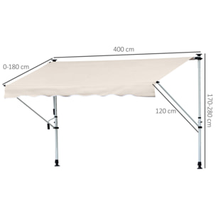 Toldo Manual Retráctil Exterior 400x120x170-280 cm Ajustable con Manivela Beige