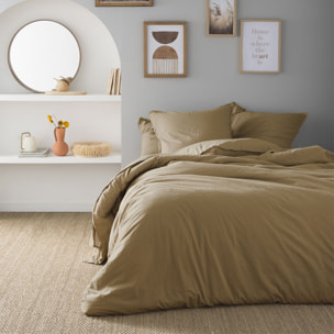 Drap housse uni en coton lavé, Made in France, SOFT LINE , Ocre