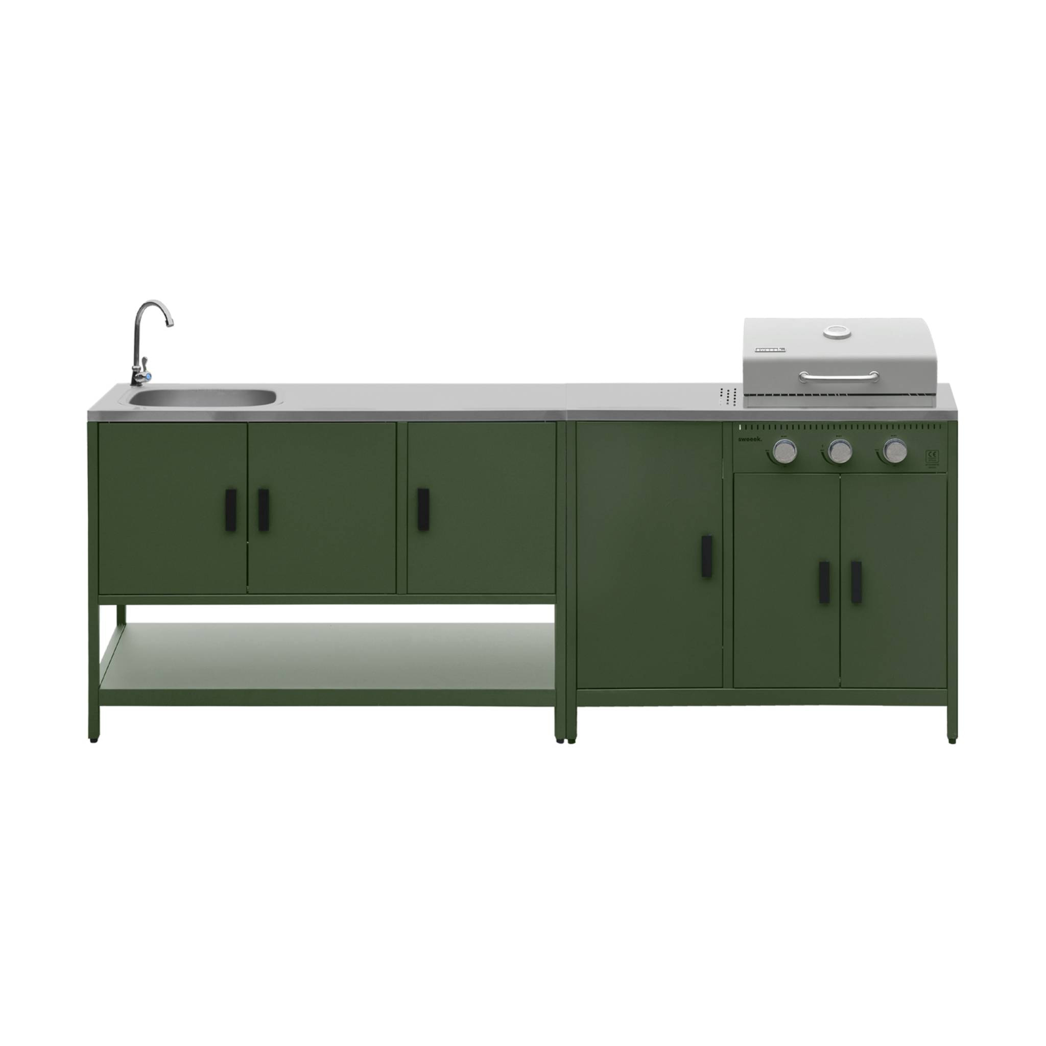Cuisine d'extérieure 2 modules avec barbecue gaz 3 brûleurs sur pieds, thermomètre NAXOS BARBECUE GAZ + 1 MODULE