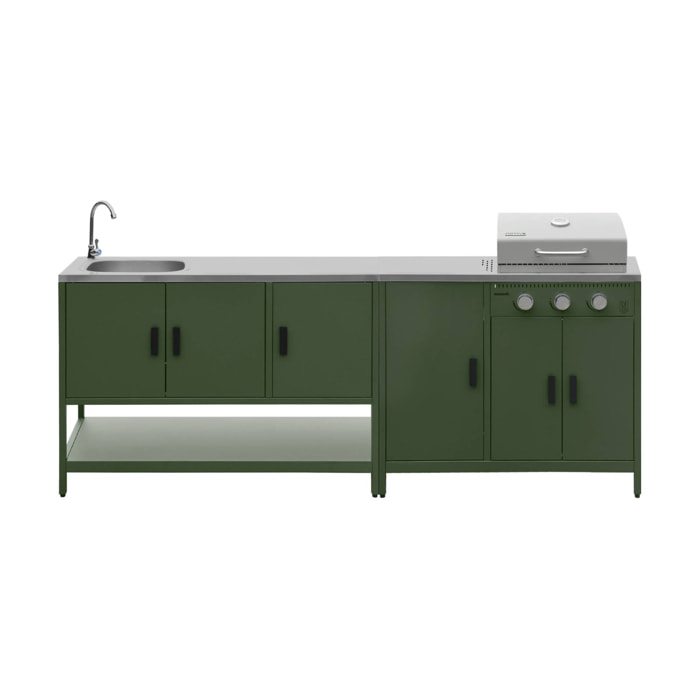 Cuisine d'extérieure 2 modules avec barbecue gaz 3 brûleurs sur pieds, thermomètre NAXOS BARBECUE GAZ + 1 MODULE