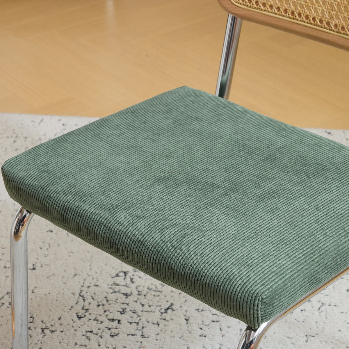 Lot de 2 chaises chromées, cannage et velours côtelé - PAULA