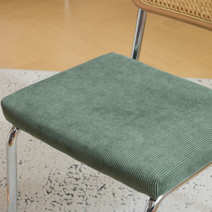 Lot de 2 chaises chromées, cannage et velours côtelé - PAULA