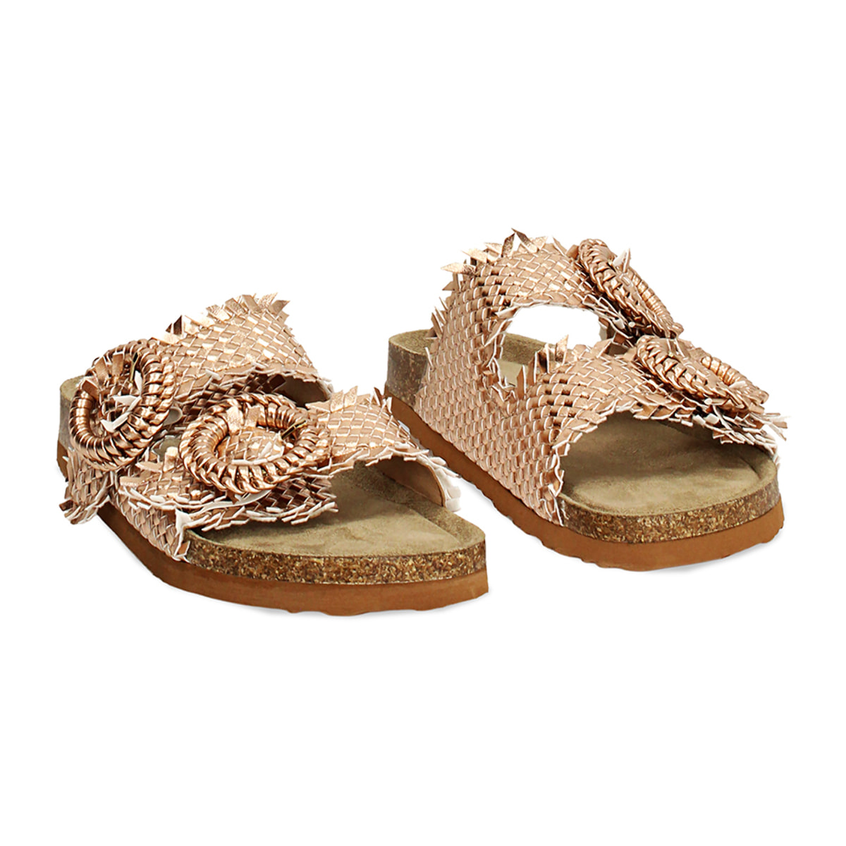 Chanclas rosa-oro trenzadas
