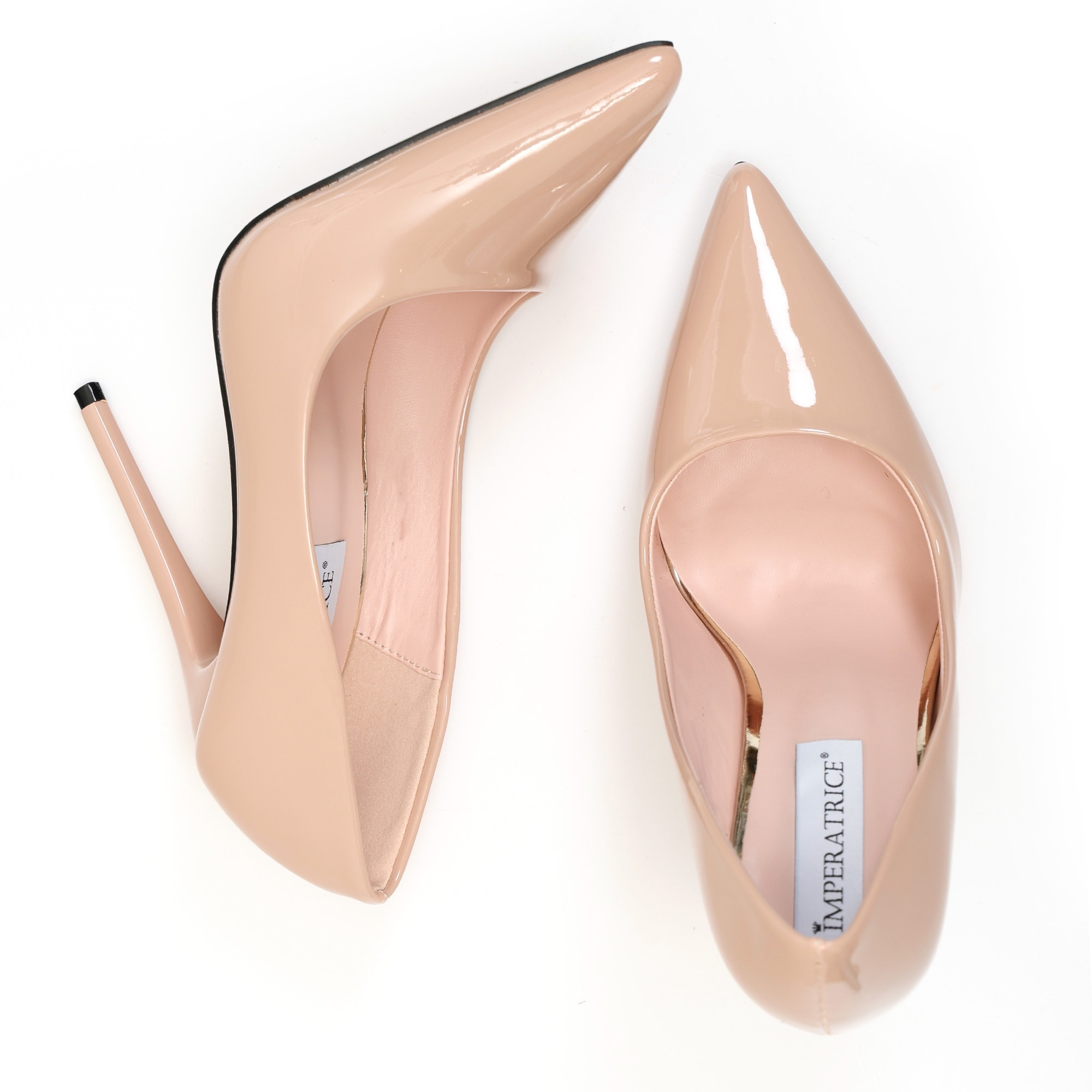 Dècolletè pumps in simil pelle verniciata con tacco a spillo