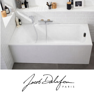 Pack baignoire droite 170 X 75 Brive + pare bain avec vidage noir mat