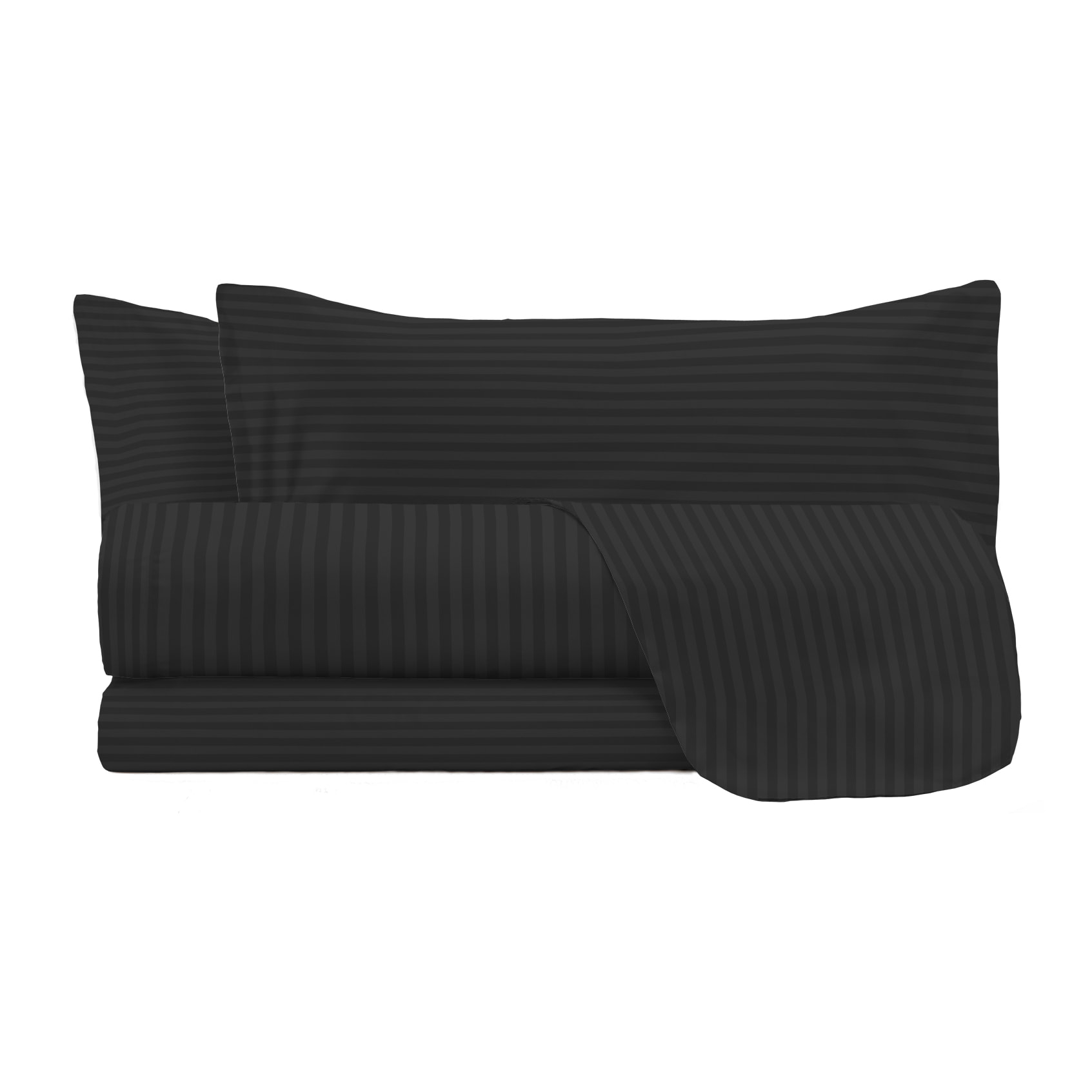 COMPLETO LETTO SATIN STRIPES, 100% Raso di Poliestere, Tinta Unita, Made in Italy - NERO