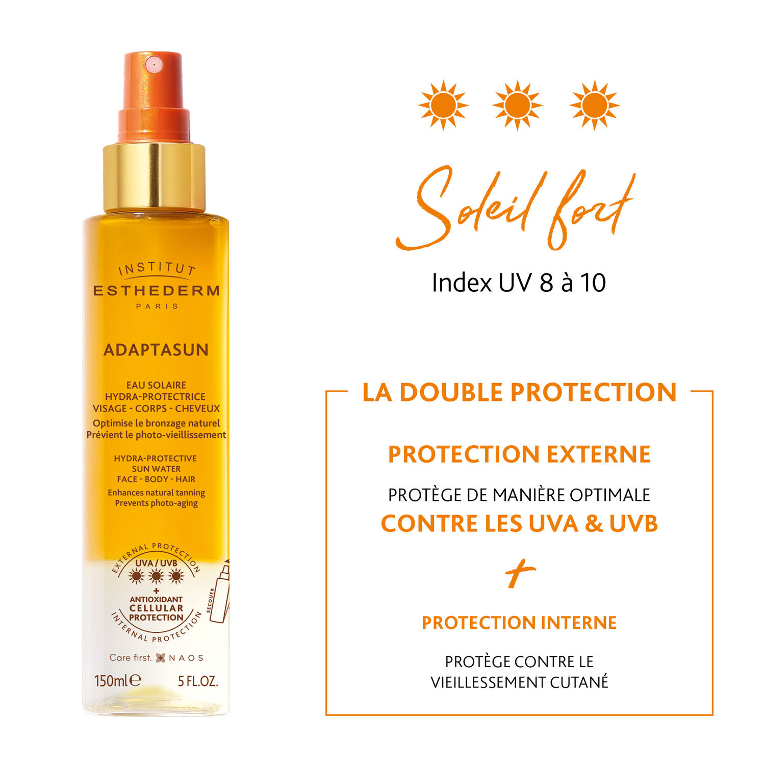 Adaptasun - Eau Solaire Hydra-Protectrice - Visage Corps et Cheveux 150 ml