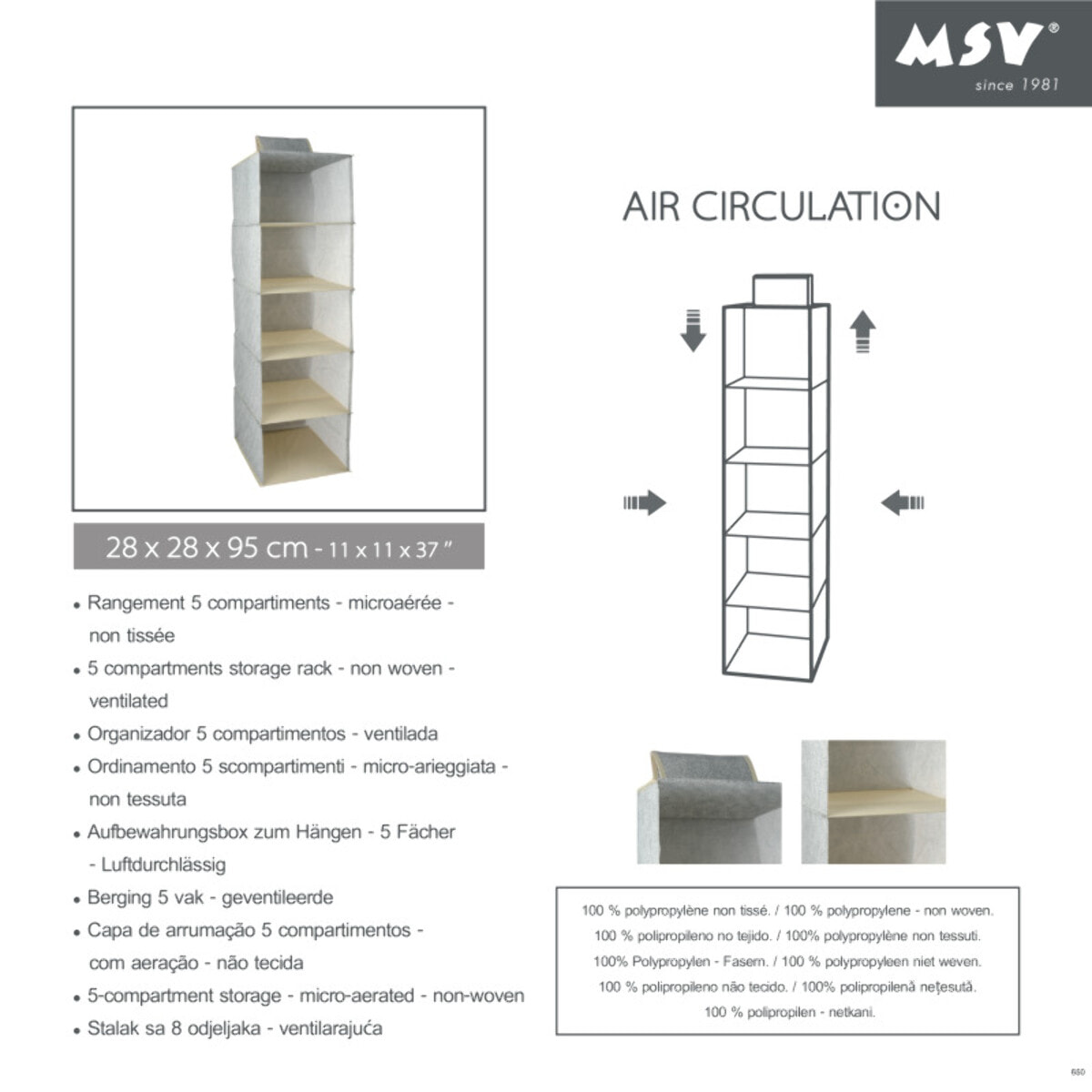 Penderie vêtements PP aéré 5 compartiments Gris & Beige MSV