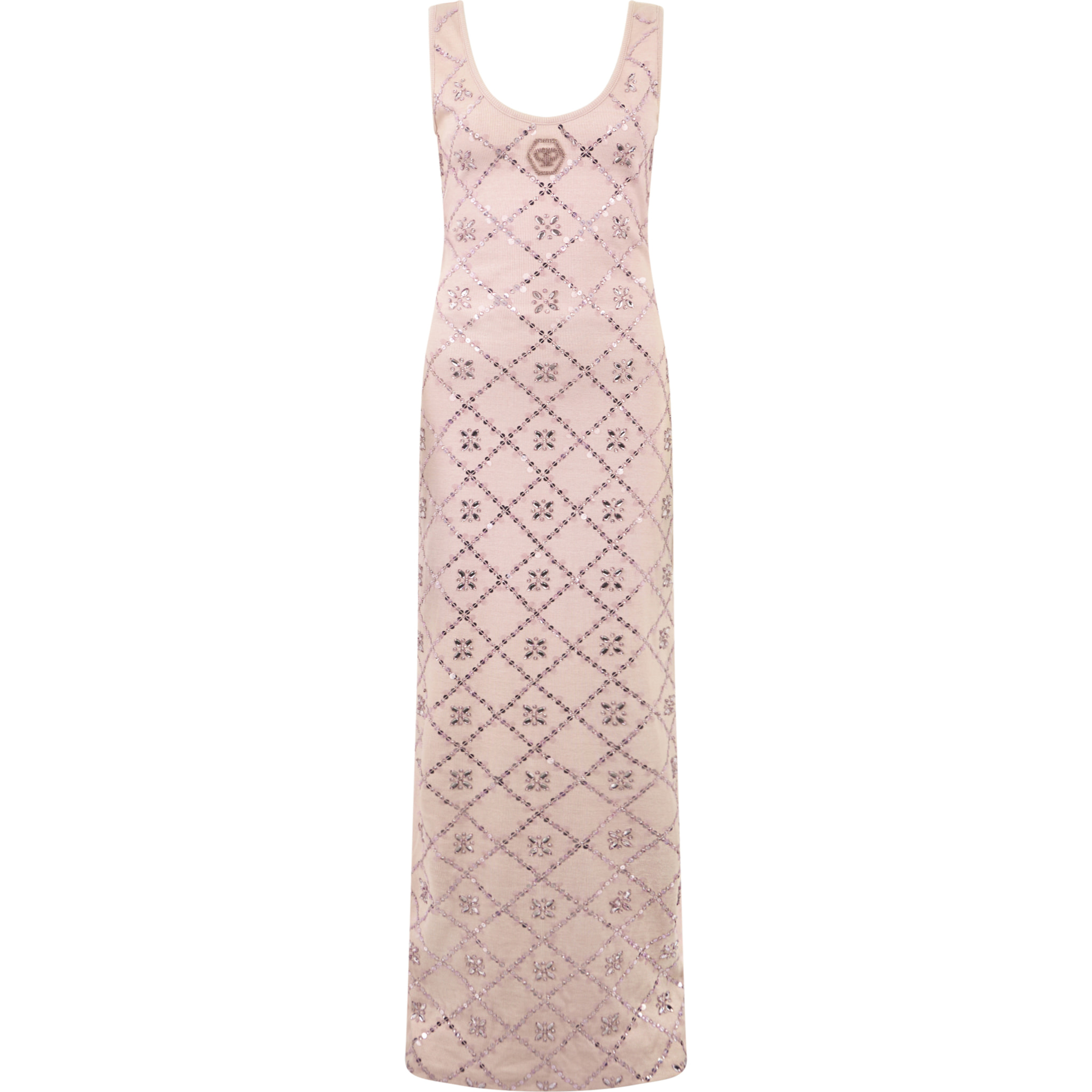 PHILIPP PLEIN Long Tank Dress Rhomb Flowers Strass