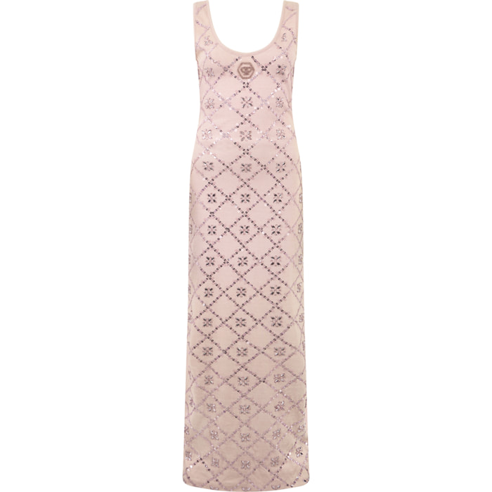 PHILIPP PLEIN Long Tank Dress Rhomb Flowers Strass