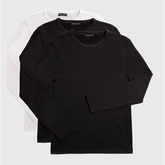 Confezione da 3 magliette termiche a maniche lunghe da donna, bianche e nere
