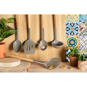 Set 5 utensili Excelsa Natural Life, nylon e acacia, beige