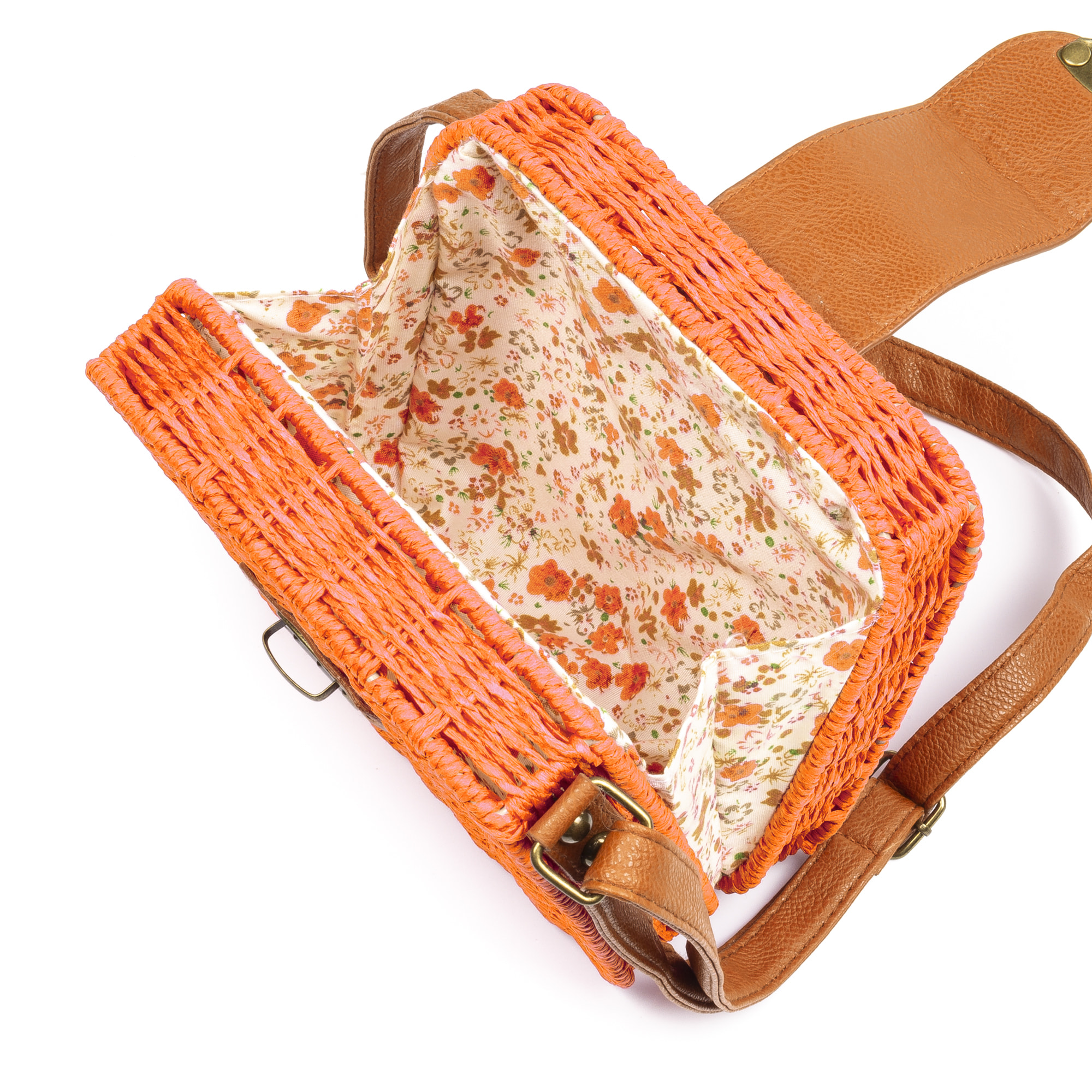 IRIA QUINTANA Borsa a tracolla da donna Empoli. Tessuto di paglia in pelle sintetica PU. 18x7x17 cm. Arancia