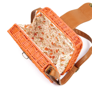 IRIA QUINTANA Borsa a tracolla da donna Empoli. Tessuto di paglia in pelle sintetica PU. 18x7x17 cm. Arancia