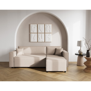 Jonas - canapé d'angle réversible 4 places convertible avec coffre en tissu texturé - Beige