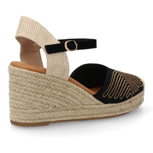 Alpargata valenciana cuña con adornos metálicos para mujer