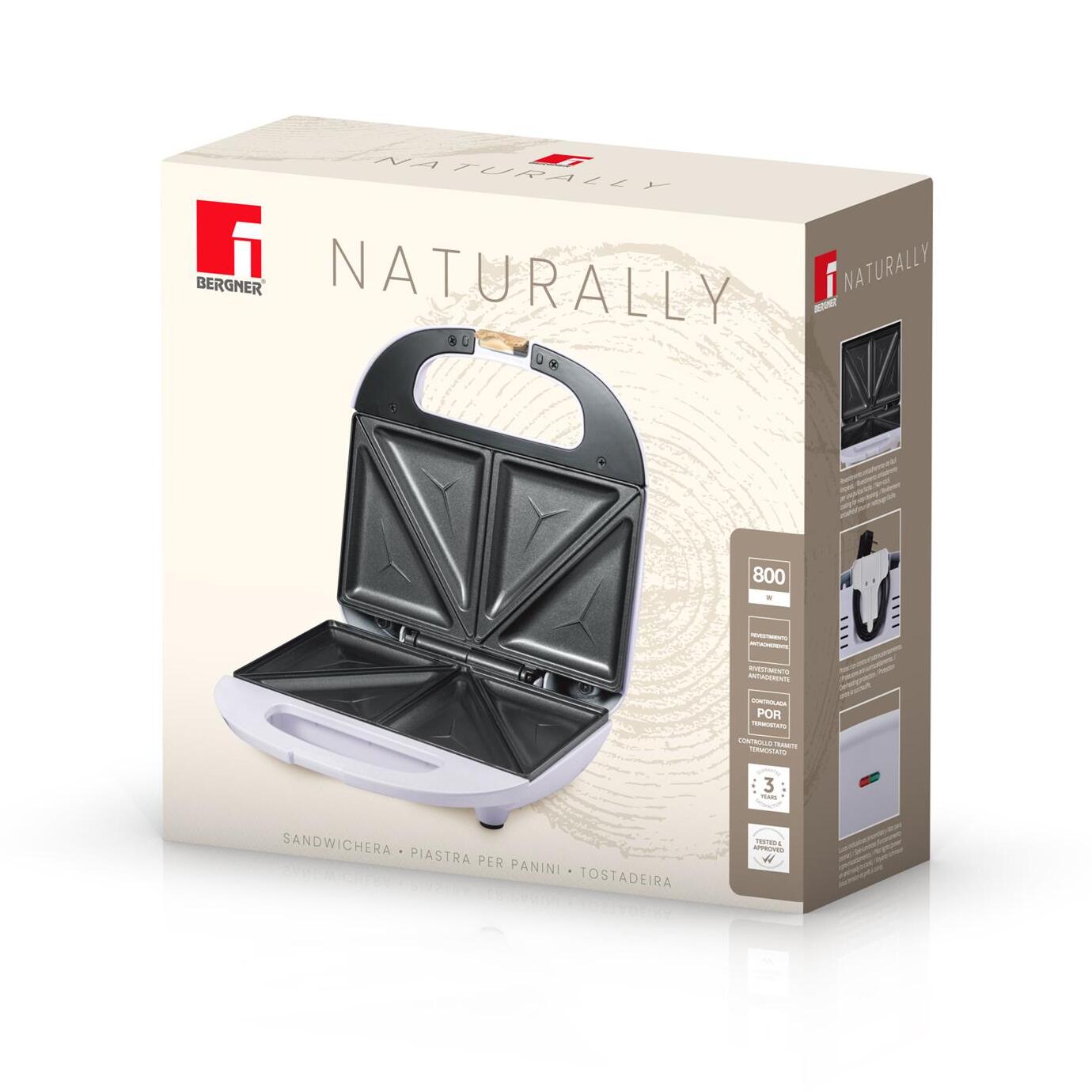 Sandwichera de 800W con revestimiento antiadherente 22x22x8,5cm