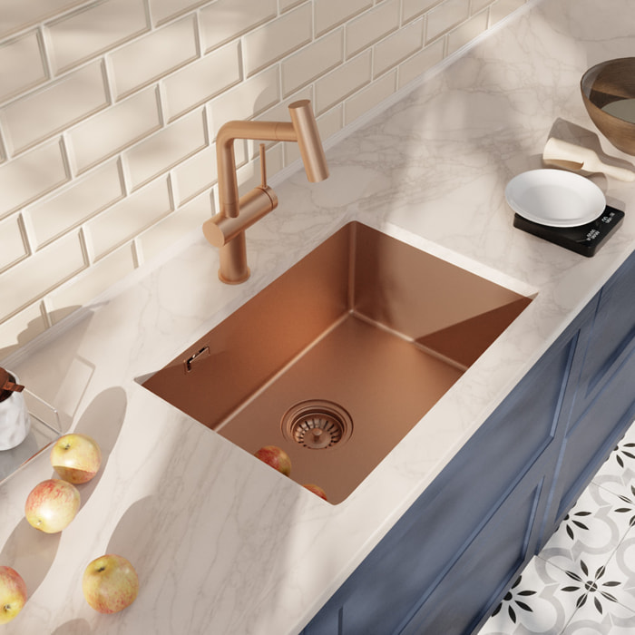 Timeless 55x45x21 cm évier sous plan en inox 304 + mitigeur inox avec douchette extractible, cuivre brossé (TMLKSU-5545BCP-M1)