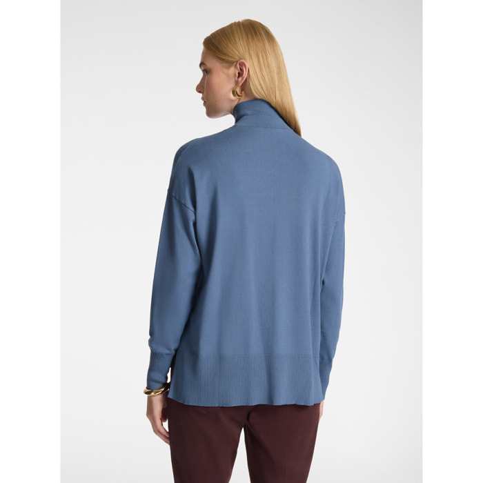 Elena Mirò - Maglia polo in viscosa con bottoni gioiello - Blu