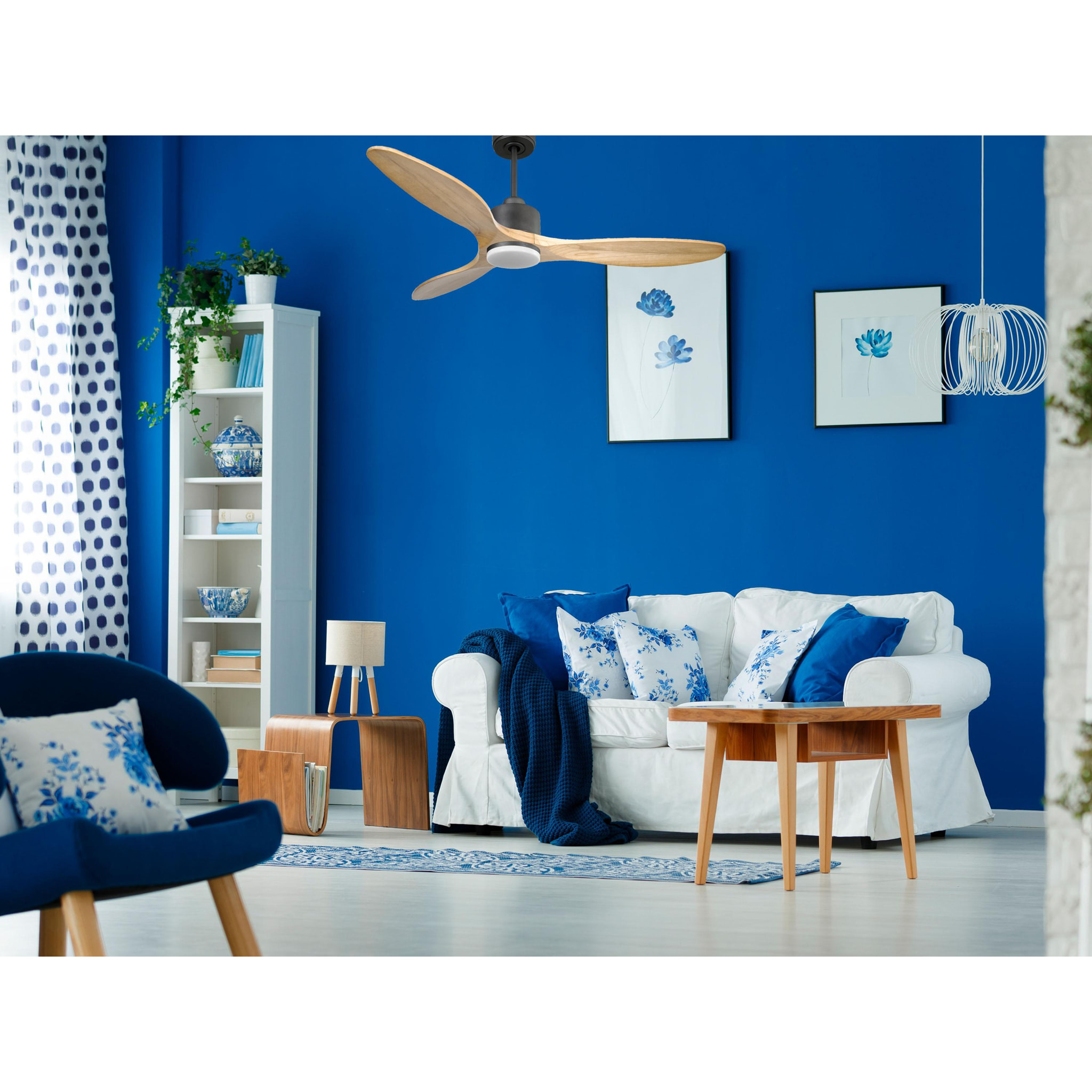 Ventilador de techo Reversible Termostato Dimable Wifi Motor DC Techos Inclinados Mando a Distancia Luz tres tonos Hypersilence Memoria SalamisD132C03LED65260 PURLINE