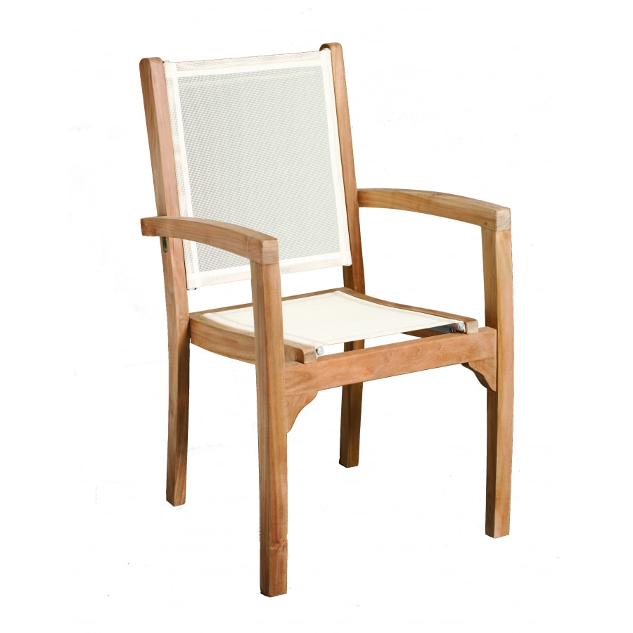 HARRIS - Ensemble de 2 fauteuils de jardin en bois teck - dossier et assise couleur en textilène ivoire