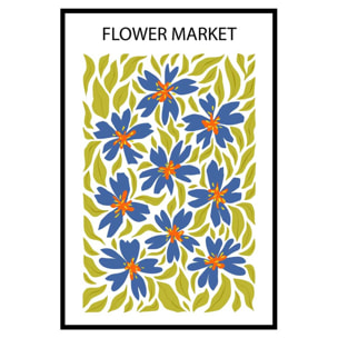 Affiche encadrée fleurs bleues décoratives Affiche + cadre en métal - Noir