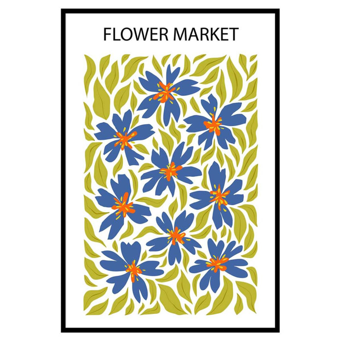 Affiche encadrée fleurs bleues décoratives Affiche + cadre en métal - Noir
