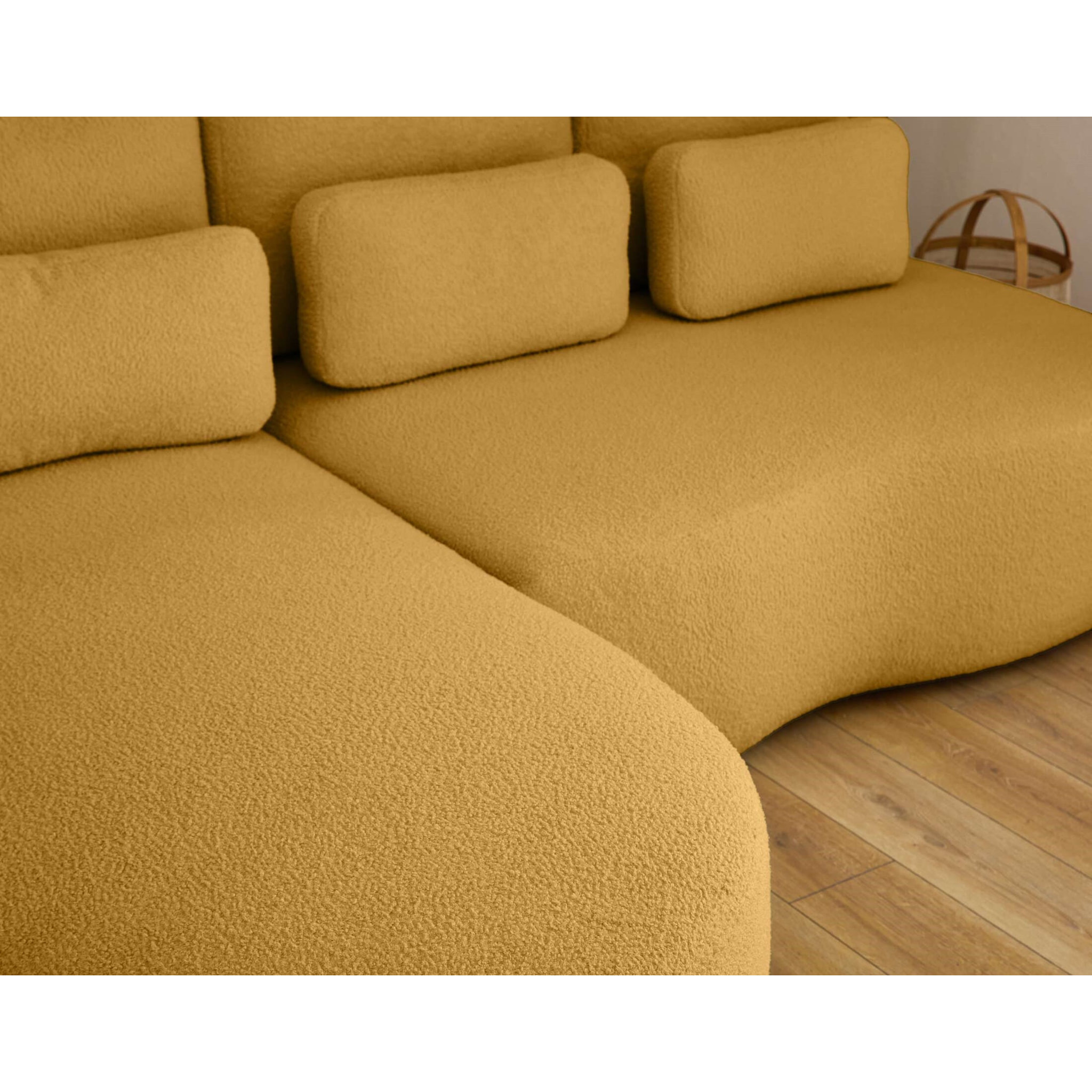 Mahina - canapé d'angle gauche - 4 places - convertible avec coffre - en tissu bouclette - Jaune