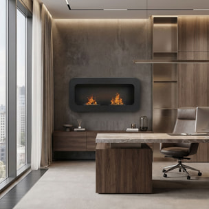 Flavia - Camino a Bioetanolo da Parete 100x46x16 cm con 2 Bruciatori 3 Litri Nero