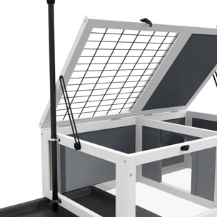 Maison enclos cage pour tortue petit animal avec 2 espaces support lampe réglable bois gris blanc