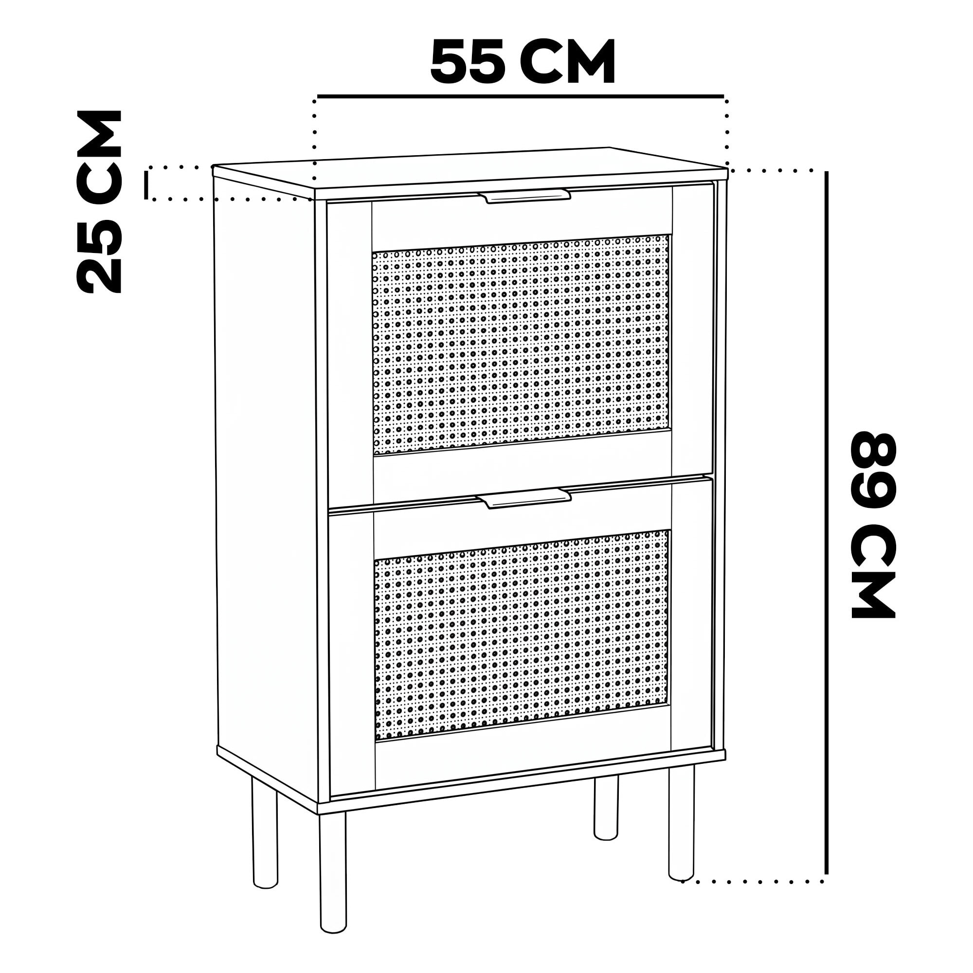 Yssor - Scarpiera 2 ripiani 55x89x25 cm 12 paia per ingresso camera letto in legno e rattan