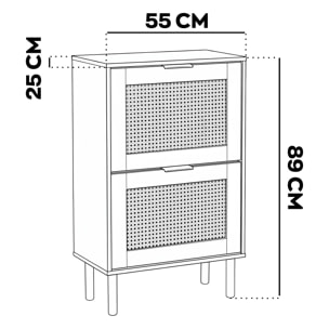 Yssor - Scarpiera 2 ripiani 55x89x25 cm 12 paia per ingresso camera letto in legno e rattan