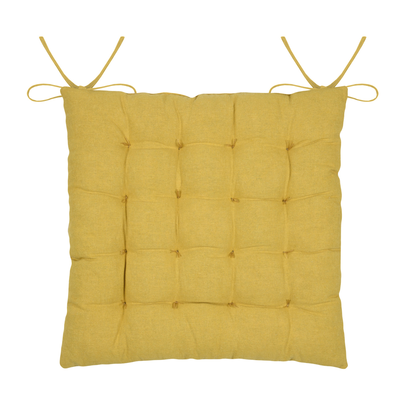 Galette de chaise en polycoton capitonnée à motif marguerites - Jaune moutarde