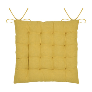Galette de chaise en polycoton capitonnée à motif marguerites - Jaune moutarde