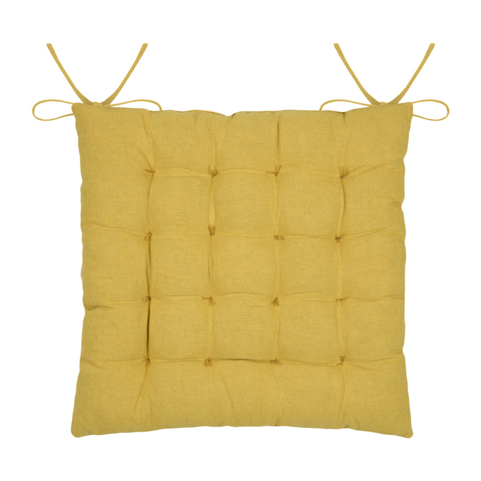 Galette de chaise en polycoton capitonnée à motif marguerites - Jaune moutarde
