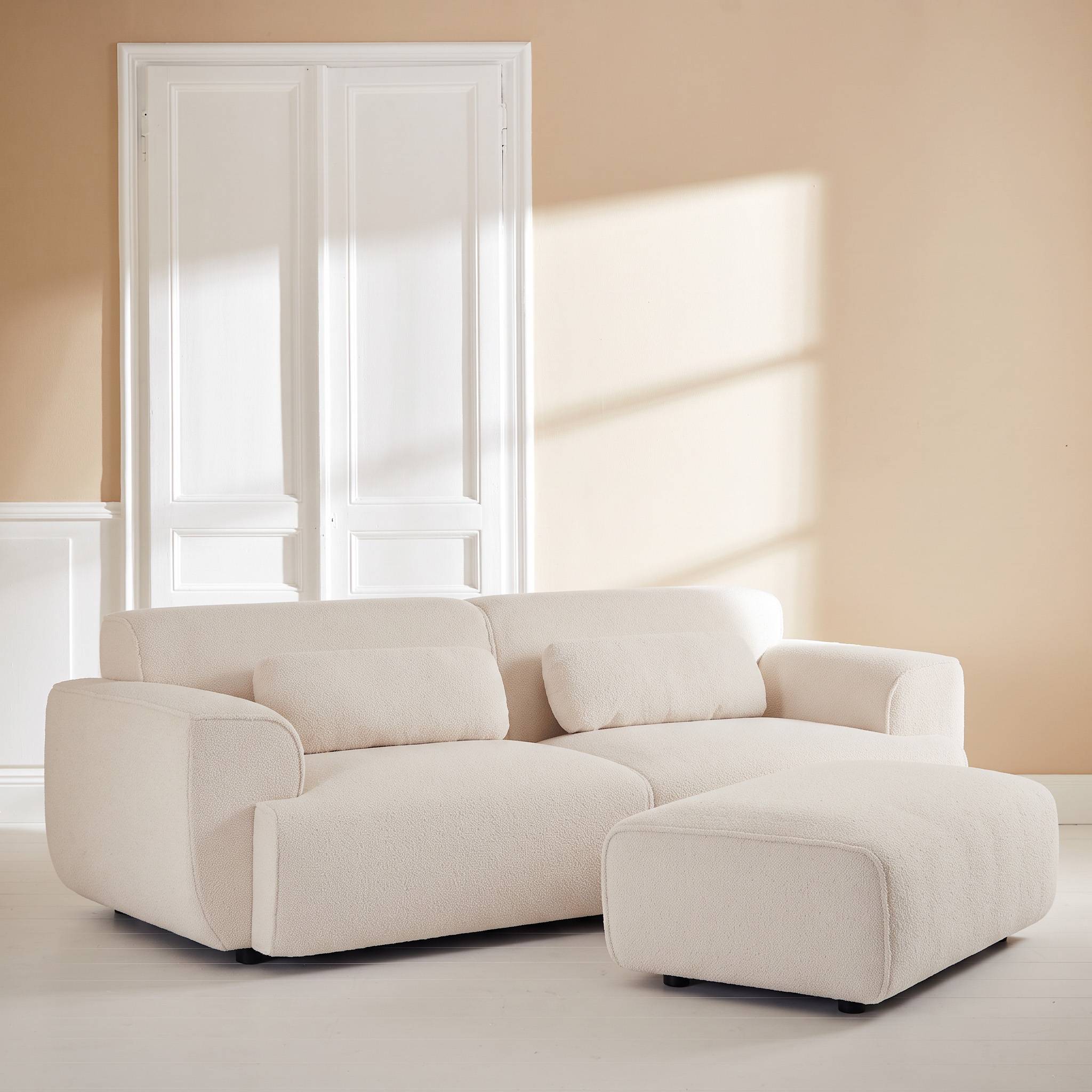 Pouf, repose-pieds pour canapé 3 places Wallas bouclette WALLAS