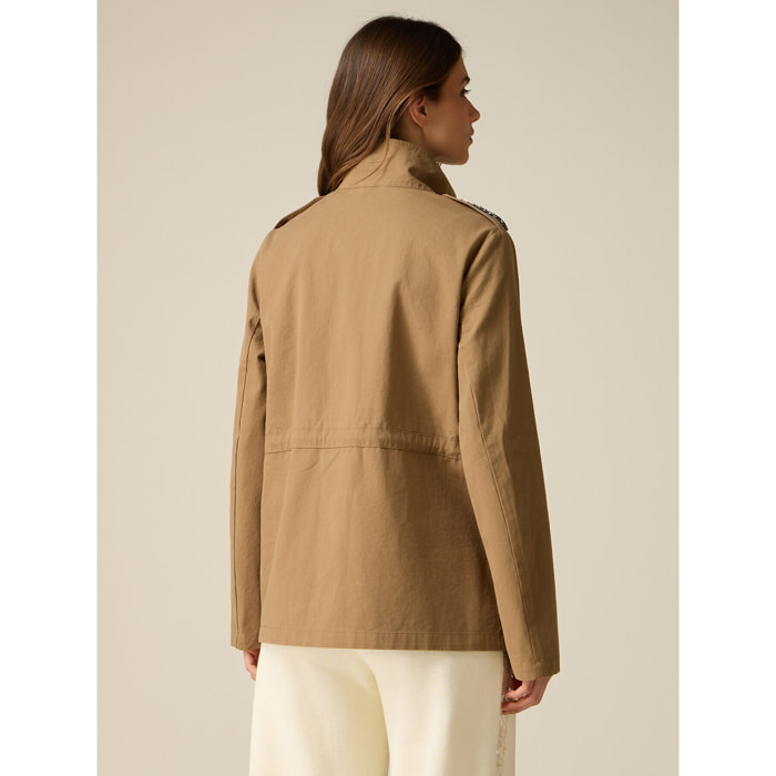 Oltre - Giubbotto in cotone con dettaglio gioiello - Marrone