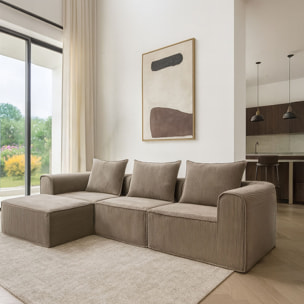 Canapé d'angle en velours cotelé taupe 4 places COCOON