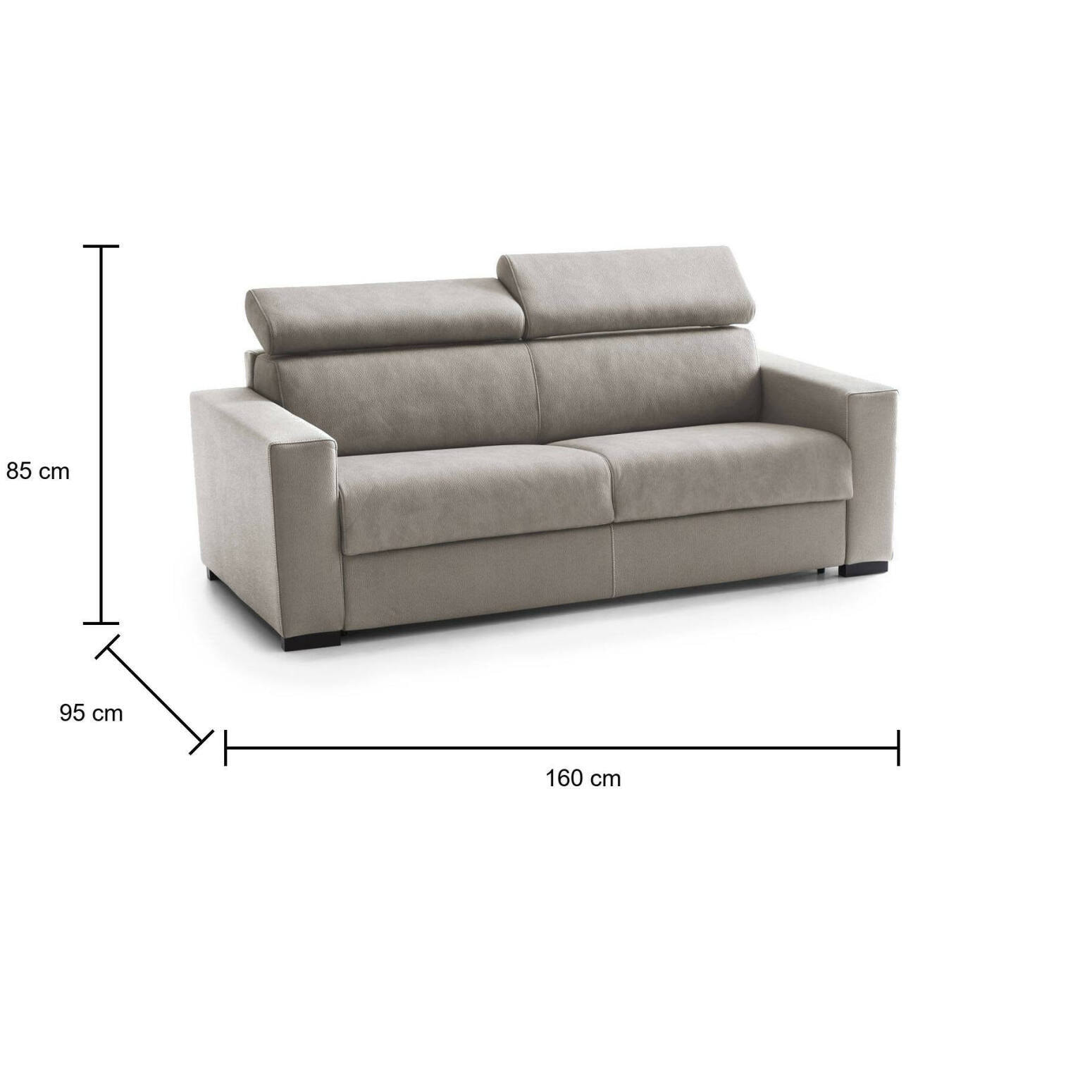 Divano Letto Agostina, Divano a 2 posti, 100% Made in Italy, Sofà Soggiorno con apertura girevole, con poggiatesta regolabili e Braccioli slim, Cm 160x95h85, Tortora