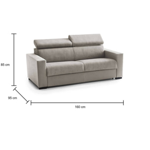 Divano Letto Agostina, Divano a 2 posti, 100% Made in Italy, Sofà Soggiorno con apertura girevole, con poggiatesta regolabili e Braccioli slim, Cm 160x95h85, Tortora