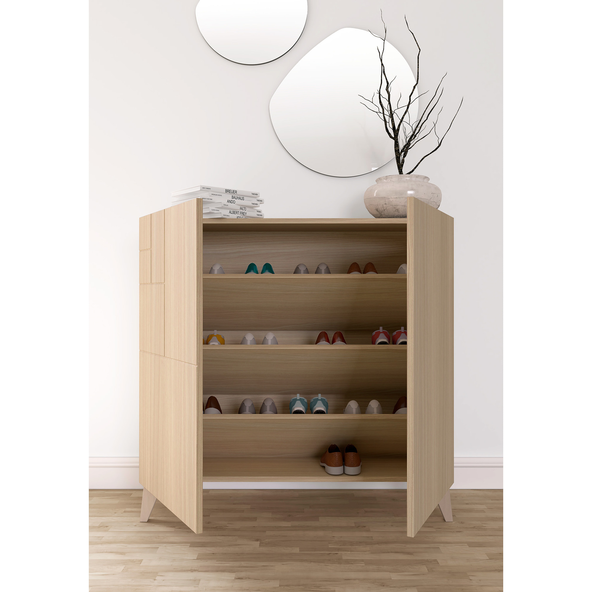 Zapatero Bergen melamina nogal claro patas nogal claro 87x90x27 cm