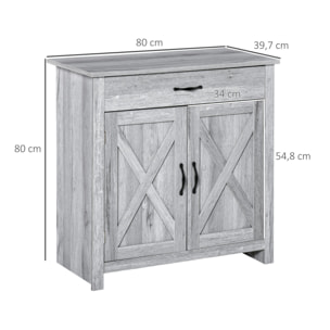 HOMCOM Aparador de Cocina con 1 Cajón 2 Puertas y Estante Interior Ajustable Mueble Auxiliar Decorativo para Comedor Salón 80x39,7x80 cm Gris