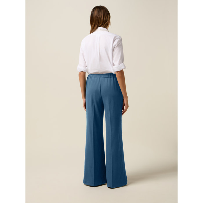 Oltre - Pantalones palazzo de tejido crepé - Light - blue