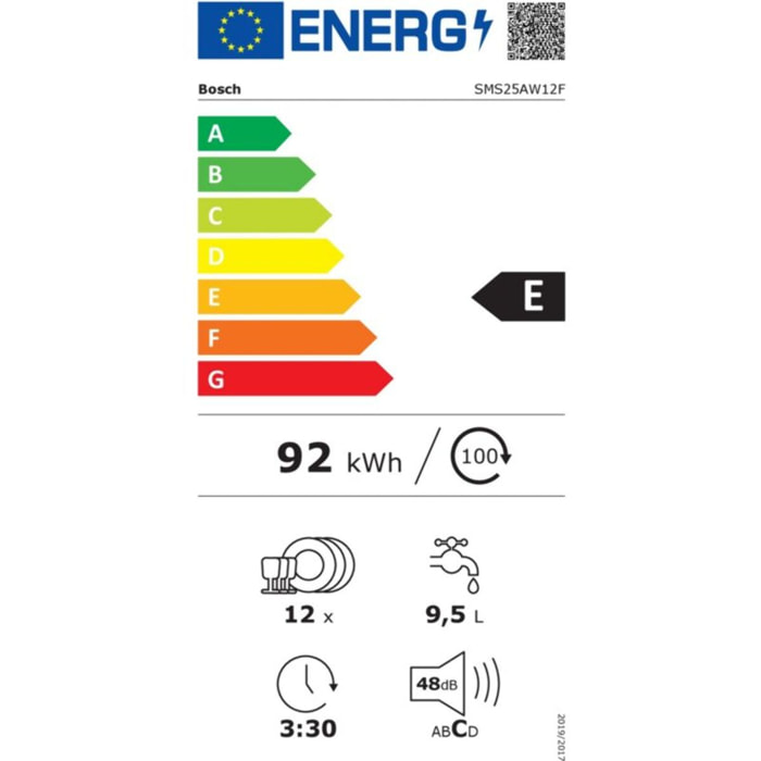 Lave vaisselle 60 cm BOSCH SMS25AW12F, Série 2, VarioSpeed Plus