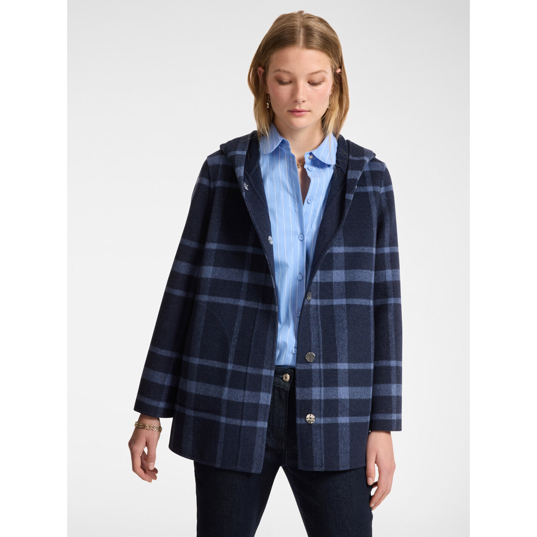 Elena Mirò - Abrigo casual de cuadros - Azul