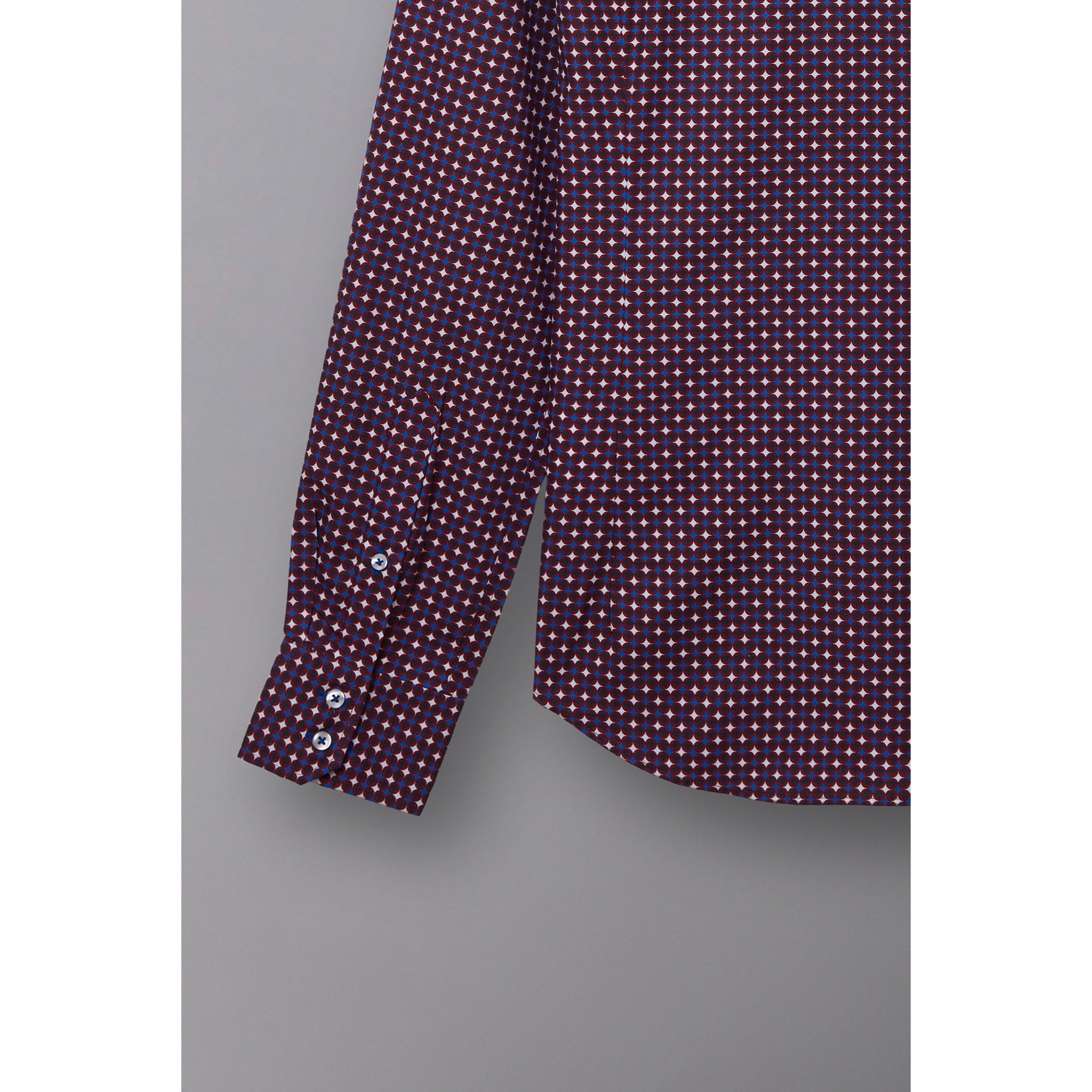Camicia Uomo 2 Bottoni Button Down 7bottoni Doppio Coll Popeline Stampato Rosso Bordeaux/Bianco