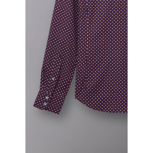 Camicia Uomo 2 Bottoni Button Down 7bottoni Doppio Coll Popeline Stampato Rosso Bordeaux/Bianco